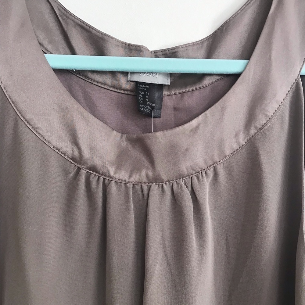 H&M tunic sleeveless dress Sz 6 taupe gray 100% silk midi - Picture 2 of 7